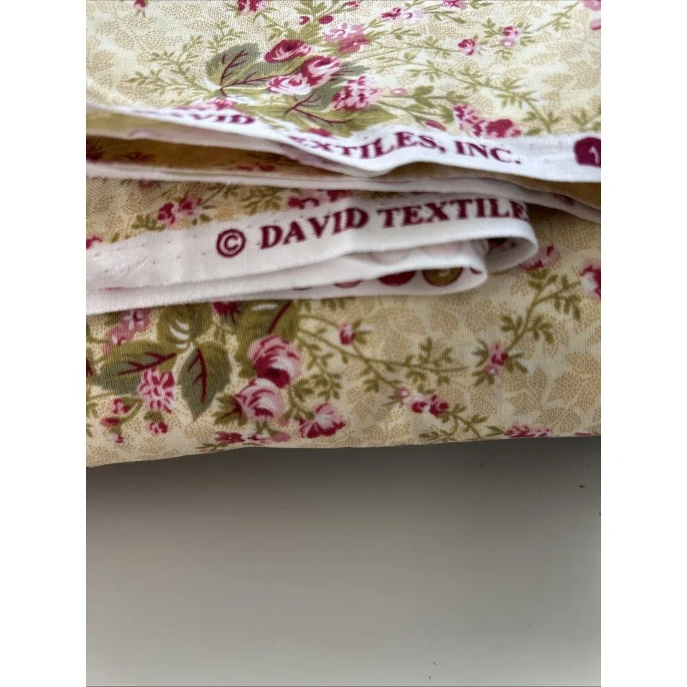 David Textiles Cotton Quilting Fabric Floral Print Yellow Pink Flowers 3.2 Yd